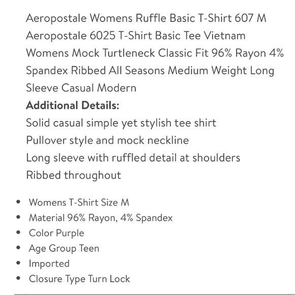Aeropostale Womens Ruffle Basic Long sleeve, size Small - Picture 6 of 7